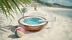 Miniature Coconut Pool on Tropical Beach