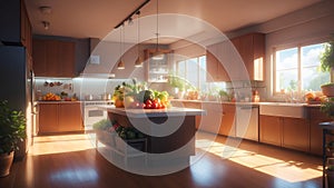 a whimsical kitchen scene where fruits and veget ai generated