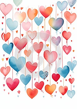 Whimsical Love: A Vector Texture of Hanging Hearts, Floating Bou