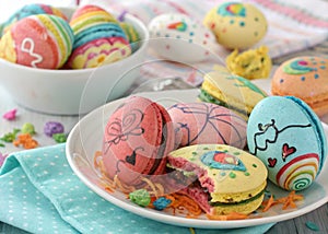 Whimsical Macarons Featuring Bold Easter Egg Designs