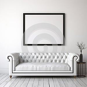 Whimsical Minimalism: Gothic Undertones In A White Leather Sofa With Picture Frame