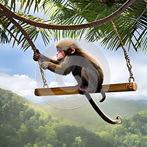 A whimsical monkey with angelic wings, swinging through a heavenly canopy of clouds1, Generative AI