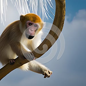 A whimsical monkey with angelic wings, swinging through a heavenly canopy of clouds4, Generative AI