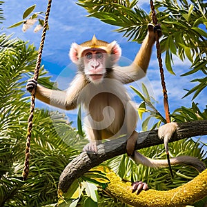 A whimsical monkey with angelic wings, swinging through a heavenly canopy of clouds5, Generative AI