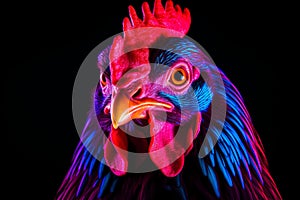 Whimsical Neon chicken bird portrait. Generate Ai