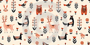 Whimsical Nordic Wildlife Seamless Pattern