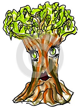 Whimsical Old Oak Tree Illustration