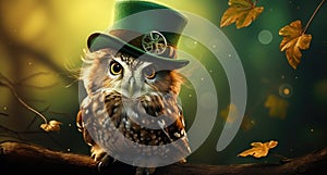 Whimsical Owl Dons a Festive Hat for St. Patrick's Day Celebrations - Generative AI