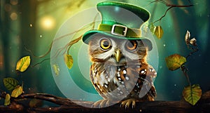 Whimsical Owl Dons a Festive Hat for St. Patrick's Day Celebrations - Generative AI