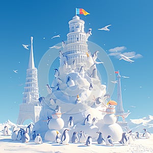 Whimsical Penguin Snowman Fantasy