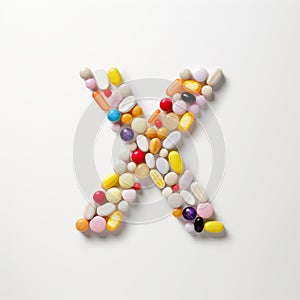Whimsical Pill X: A Minimalist Typography Artwork With Multicolored Pills