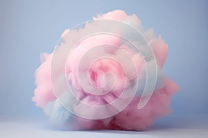 A whimsical pink cloud formation isolated on a pale blue background, embodying softness and abstract beauty