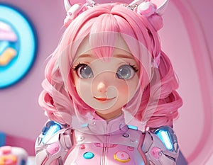 Whimsical Pink-Haired Anime Girl