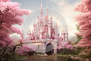 Whimsical Pink princess castle. Generate Ai