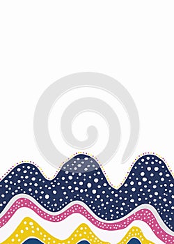 Whimsical polka-dot and wave pattern yellow pink and blue background.