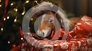 Whimsical Pony Wonderland: Christmas Joy Amidst Presents and Sparkling Tree