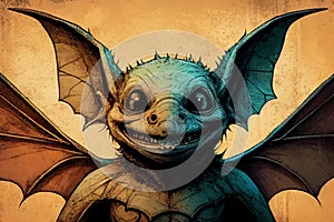 A whimsical portrait of a charming and amusing bat, with expressive features and delicate details, generative ai