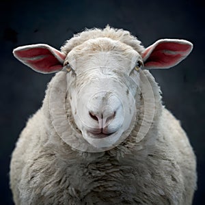 Whimsical portrait of sheep showcasing humorous and endearing expression photo
