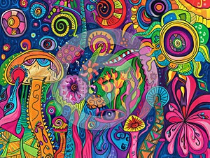 Whimsical psychedelic art background