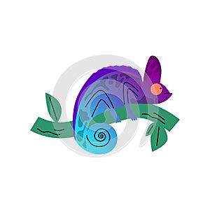Whimsical purple chameleon vector illustration