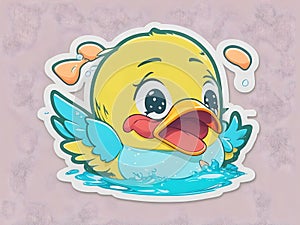 Whimsical Quackers: Duck Fight Sticker Pack featuring Cute and Happy Cartoon Ducks with Big Eyes