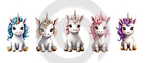 Whimsical Quintet: Five Cute Baby Unicorns Designs photo