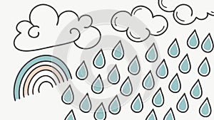 Whimsical rain cloud with falling raindrops and a subtle rainbow. vector design Generative AI