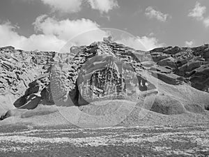 Whimsical relief, formed by weathering and erosion. Santorini, Greece.