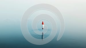Whimsical Rocket with Red Tip and Blue Window on Water Surface ai generated