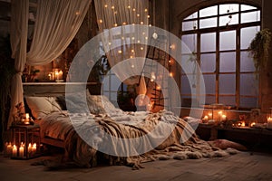 Whimsical Romantic bedroom boho style design. Generate ai