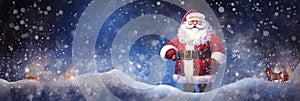 Whimsical Santa Claus in a Magical Snowy Landscape Christmas Backdrop Banner Illustration