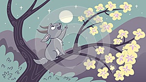 Whimsical Squirrel in Blossoming Tree, vector design Generative AI