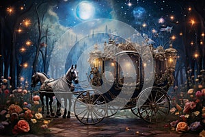 Whimsical starry night carriages, traversing the cosmos and granting wishes to dreamers - Generative AI