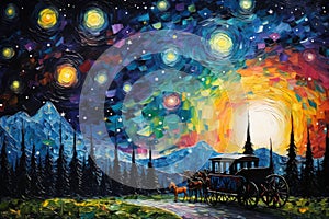 Whimsical starry night carriages, traversing the cosmos and granting wishes to dreamers - Generative AI