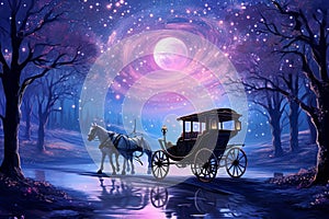 Whimsical starry night carriages, traversing the cosmos and granting wishes to dreamers - Generative AI