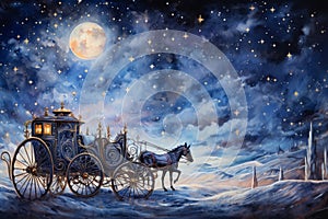 Whimsical starry night carriages, traversing the cosmos and granting wishes to dreamers - Generative AI