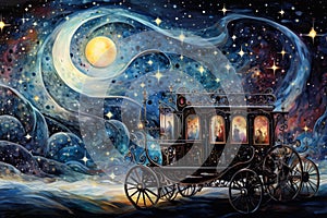 Whimsical starry night carriages, traversing the cosmos and granting wishes to dreamers - Generative AI