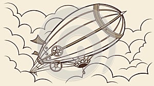 Whimsical Steampunk Blimp Airship Flight in Clouds, vector design Generative AI