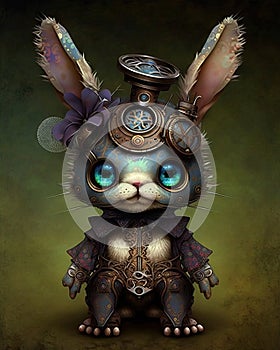 Whimsical Steampunk Bunny Cute Diesel Punk Easter Bunnies Character Victorian Futurism Generative AI