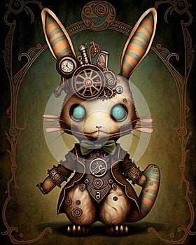 Whimsical Steampunk Bunny Cute Diesel Punk Easter Bunnies Character Victorian Futurism Generative AI