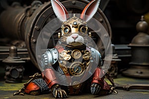 Whimsical Steampunk Easter rabbit. Generate ai