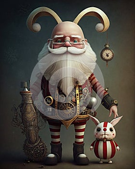 Whimsical Steampunk Santa Claus Easter Bunny Cute Diesel Punk Christmas Generative AI