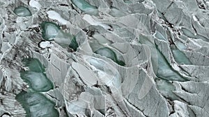 Whimsical Texture of a Glacier. Aerial view of Passu Glacier, Hunza Valley, Himalayas, Pakistan. Cloudy Weather