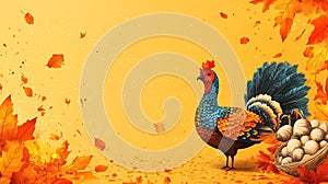 Whimsical thanksgiving illustration featuring a colorful turkey and autumn foliage photo