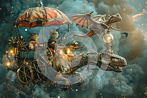 Whimsical Time Travelers a journey through time in a fantastical contraption, Generative AI