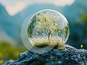 Whimsical Tree in Bubble on Rock