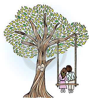 Whimsical Tree with Lovers