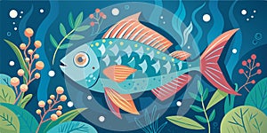 Whimsical underwater scene with colorful fish illustration