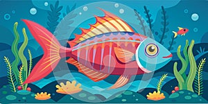 Whimsical underwater scene with colorful fish illustration