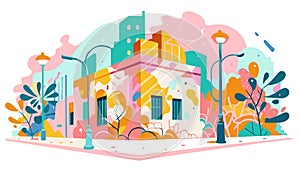 Whimsical Urban Landscape Illustration in Pastel Colors photo